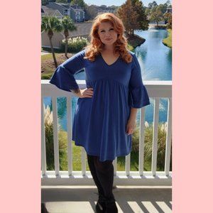 Blue Ruffle Sleeve Swing Dress
